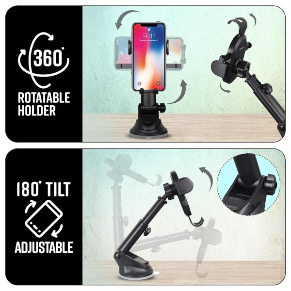 ZEBRONICS CMH100 Car Mobile Holder for Windshield, Dashboard and Other Suitable Surfaces, Strong Suction Cup, 360° Rotatable, Devices Upto 6.8 inch, One Click Quick Release