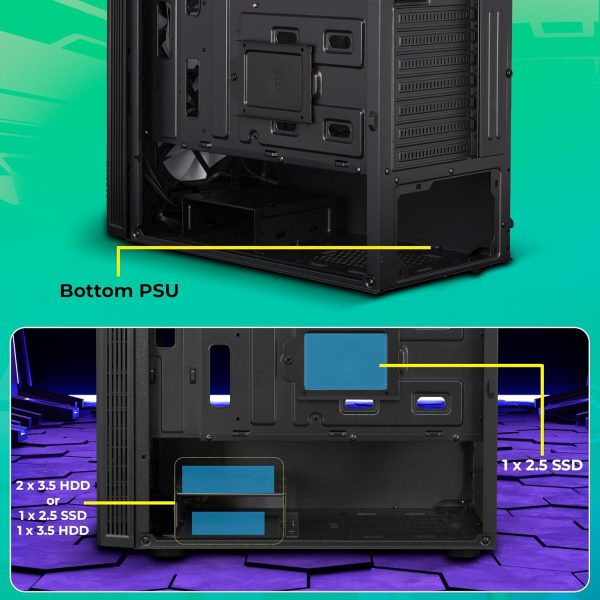 ZEBRONICS Wrath Mid-Tower Premium Gaming Cabinet ATX/MicroATX/Mini ITX, 3X 120mm Front + 1x 120mm Rear Fan, Centre Glow ARGB Fans, RGB LED Modes, Tempered Glass Side Panel, USB 3.0