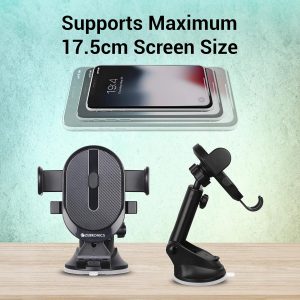 ZEBRONICS CMH100 Car Mobile Holder for Windshield, Dashboard and Other Suitable Surfaces, Strong Suction Cup, 360° Rotatable, Devices Upto 6.8 inch, One Click Quick Release