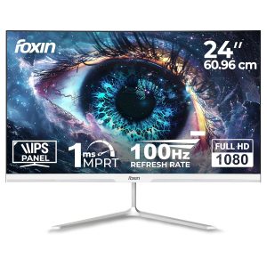 Foxin 24 Inch FHD Flat LED Monitor 1920x1080p Elite Series | IPS Panel, HDMI & VGA Port, 100Hz, 1ms, sRGB, Anti-Glare Flicker-Free, Frameless, Slim, Wall Mountable, 16.7 M Colors, 3 Yrs Warranty