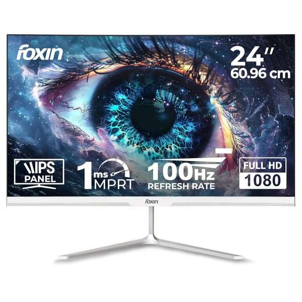 Foxin 24 Inch FHD Flat LED Monitor 1920x1080p Elite Series | IPS Panel, HDMI & VGA Port, 100Hz, 1ms, sRGB, Anti-Glare Flicker-Free, Frameless, Slim, Wall Mountable, 16.7 M Colors, 3 Yrs Warranty