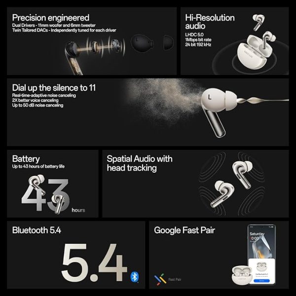 OnePlus Buds Pro 3 Bluetooth TWS in-Earbuds Dual Drivers, Dual Dacs, Dynaudio Eqs, AI-Powered Translator, Up to 50Db Adaptive Noise Cancellation, Up to 43Hrs Battery.
