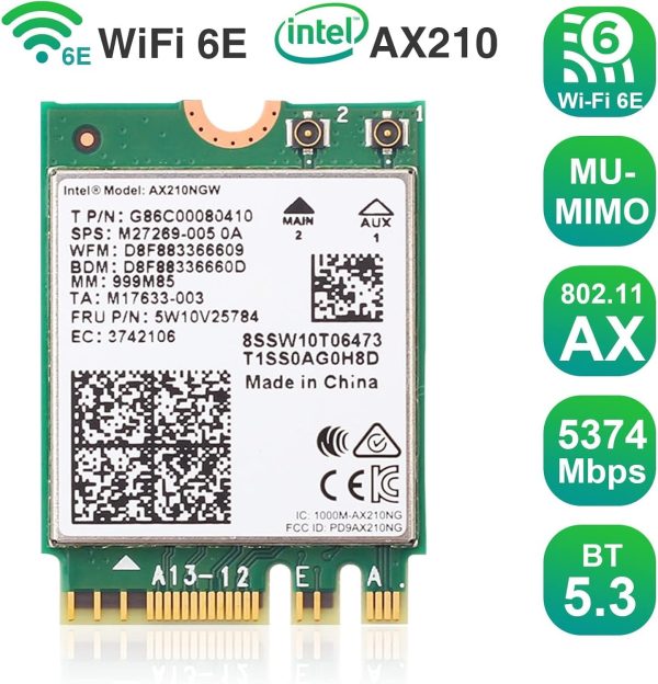 E029 WiFi 6 Wireless Card AX210 NGW Bluetooth 5.3 Tri Band 5400Mbps for PC Supports Windows 10/11 (64bit) M.2/ NGFF