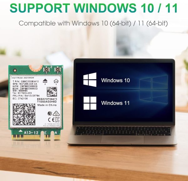 E029 WiFi 6 Wireless Card AX210 NGW Bluetooth 5.3 Tri Band 5400Mbps for PC Supports Windows 10/11 (64bit) M.2/ NGFF