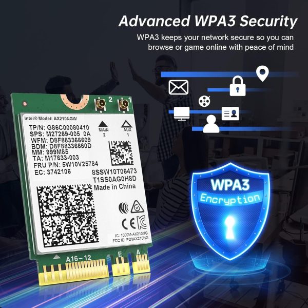E029 WiFi 6 Wireless Card AX210 NGW Bluetooth 5.3 Tri Band 5400Mbps for PC Supports Windows 10/11 (64bit) M.2/ NGFF