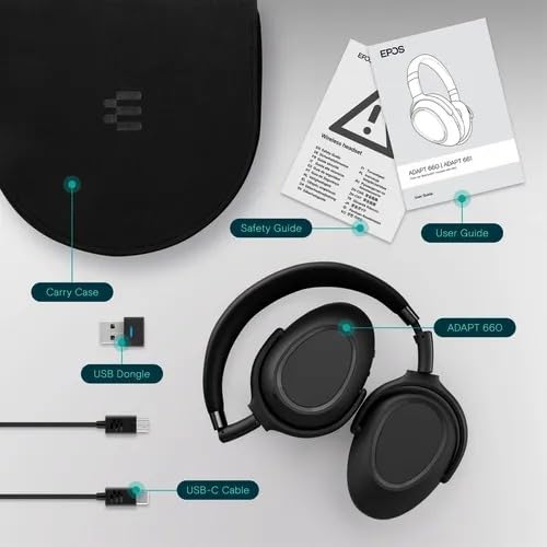 EPOS Adapt 660 (1000200) - Dual-Sided, Dual-Connectivity, Wireless, Bluetooth, Adaptive ANC Over-Ear Headset | for Desk/Cell Phone & Softphone | Teams Certified (Black)