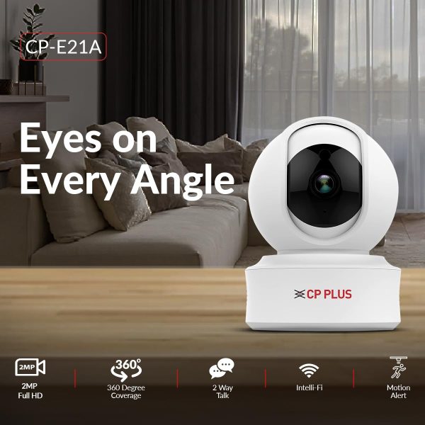 CP PLUS 2MP Full HD Smart Wi-fi CCTV Home Security Camera | 360° with Pan Tilt | 2Way Talk | Cloud Monitor | Motion Detect | Night Vision | Supports SD Card (Upto 128 GB), Alexa & Ok Google | CP-E21A