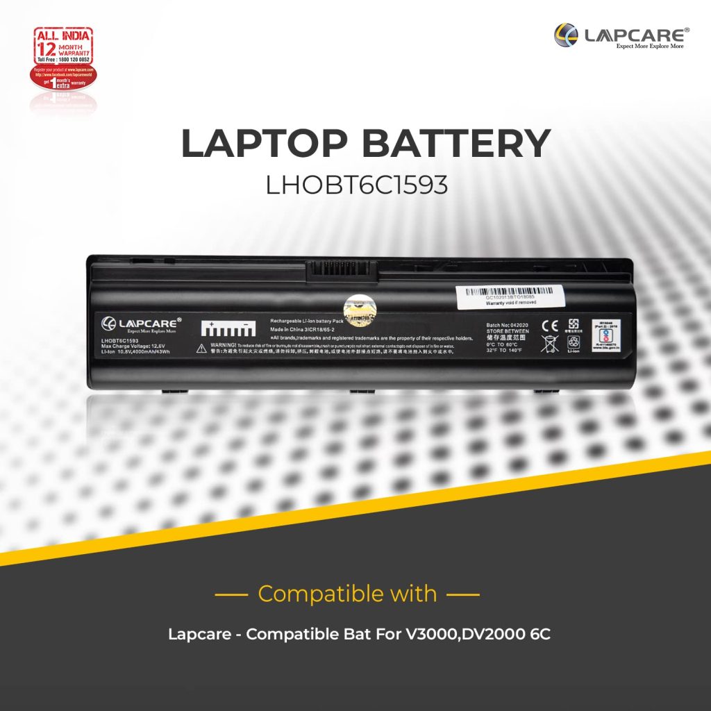 Lapcare Compaq LHOBT6C1593,V3000,DV2000 6C Battery -Black