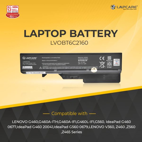 Lapcare Lenovo Ideapad G460 G560 Z560 Compatible Laptop Battery (Black)