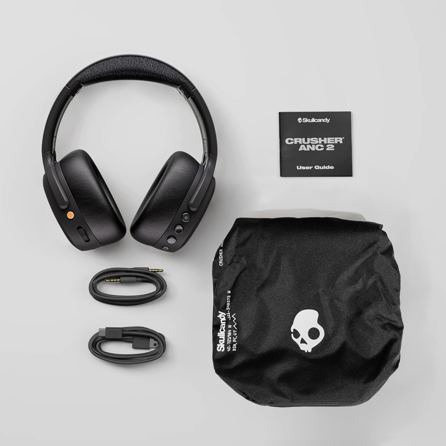 Skullcandy Crusher ANC 2 Over-Ear 4-Mic Active Noise Cancelling Wireless Headphones with 100 dB Sensory Bass, 40mm Drivers, Dual-Device Pairing, 50Hr Battery, Alexa Enabled – Black