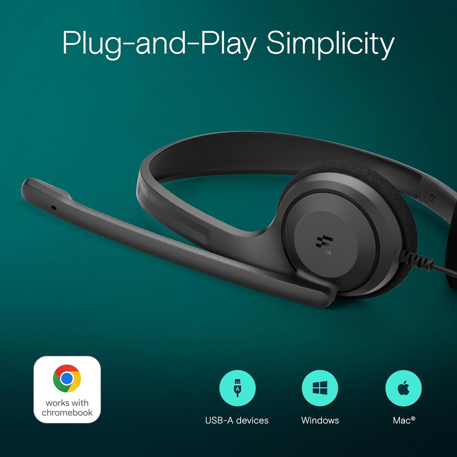 EPOS C1 Business USB-A Headset with Microphone, Chrome-Certified, Wired Headphones, Noise-Canceling Mic, Enhanced Audio Quality, Connectivity for Modern Devices, On-Ear