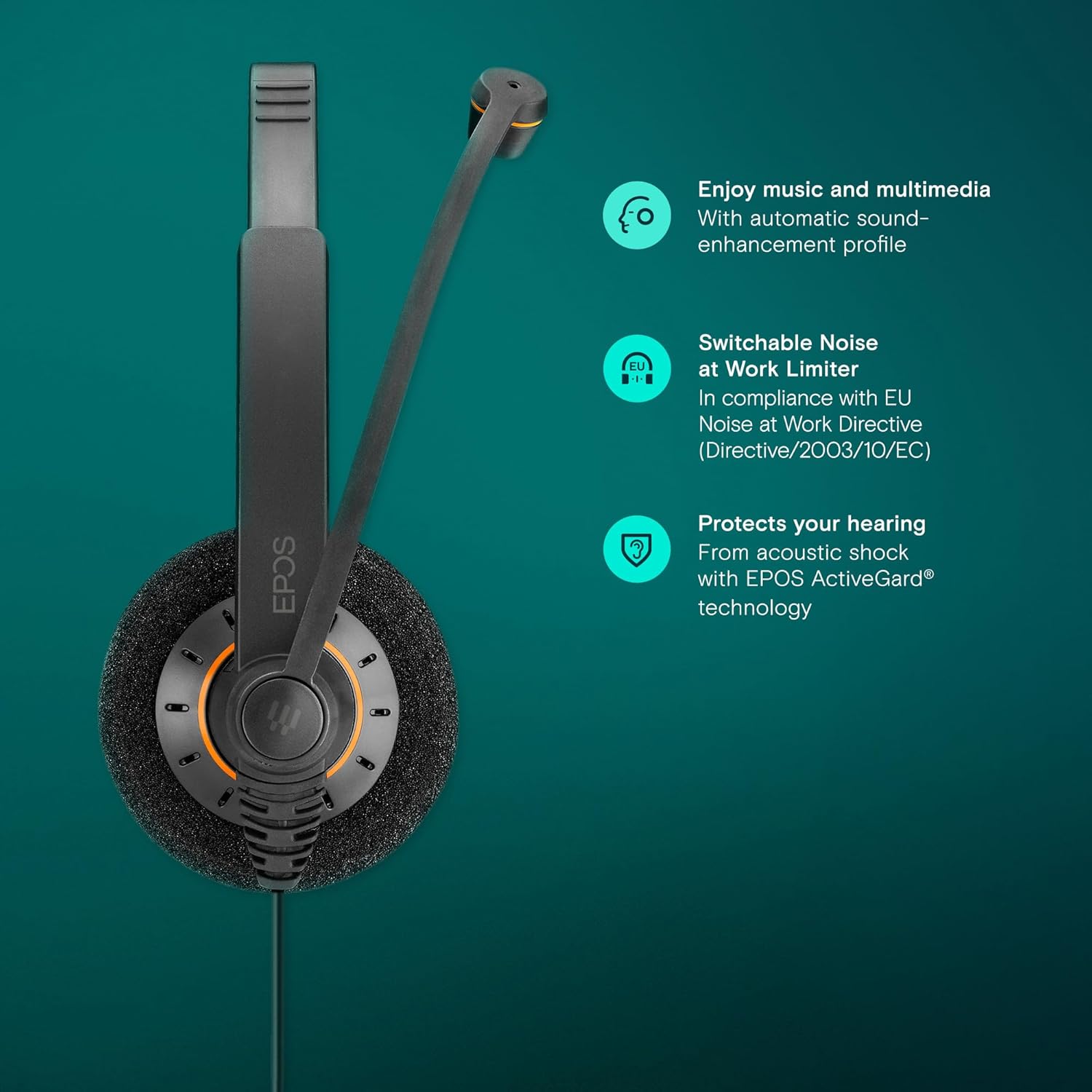 EPOS Sennheiser Culture Series Wideband Over Ear Wired Headphones SC60-USB-ML, Black