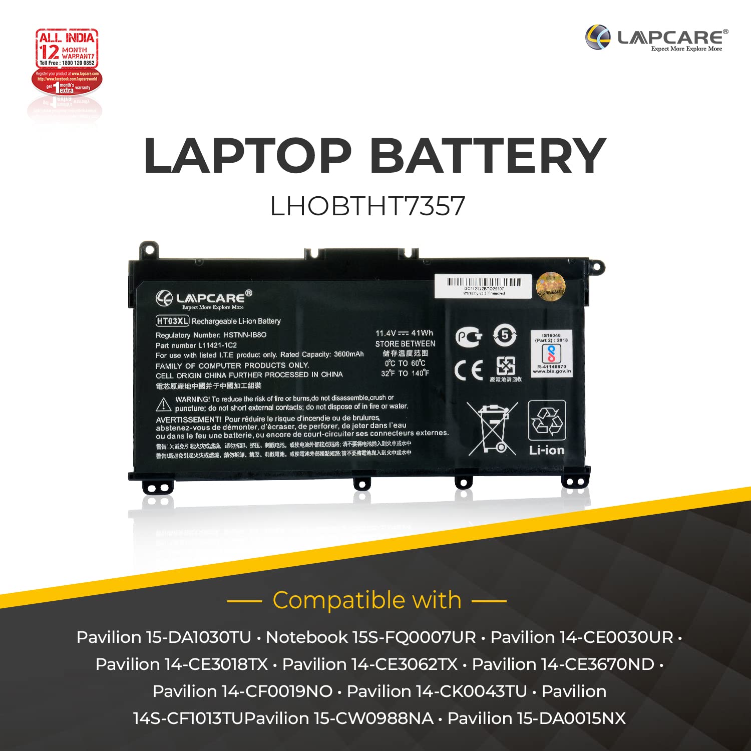 HT03XL L11119-857 L11119-855 L11421-542 Laptop Battery Compatible with Hp Pavilion 14-CE0000 Series: 14-ce1056wm 14-ce0064st 14-ce0006dx 14-ce0025tu Battery