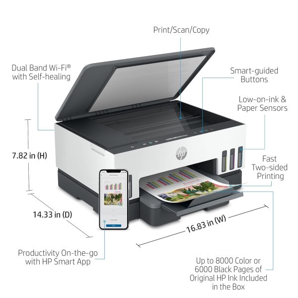 HP Smart Tank 720 All-in-One Auto Duplex WiFi Colour Printer, Print, Scan & Copy for Office, White