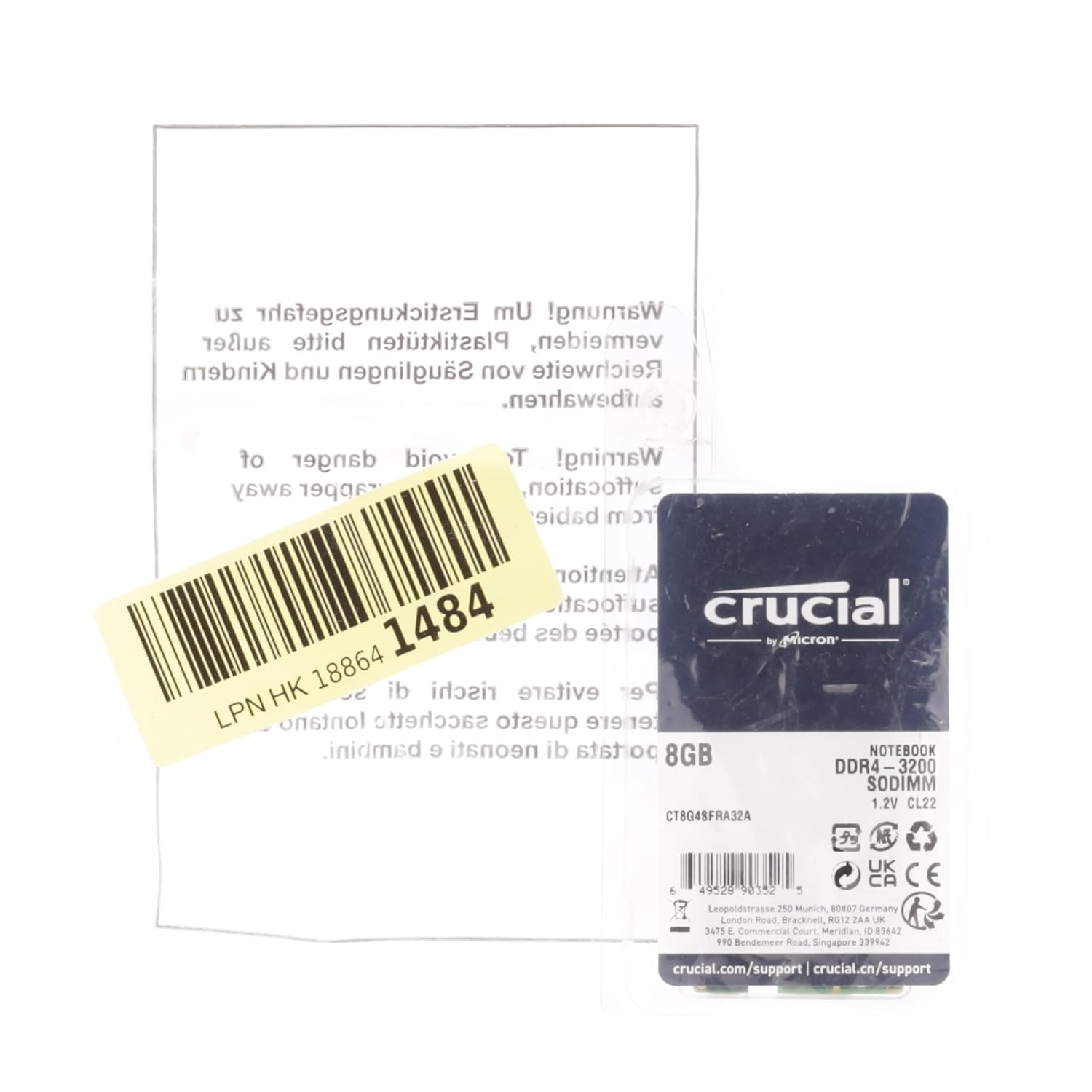 Crucial RAM 8GB DDR4 3200MHz CL22 (or 2933MHz or 2666MHz)