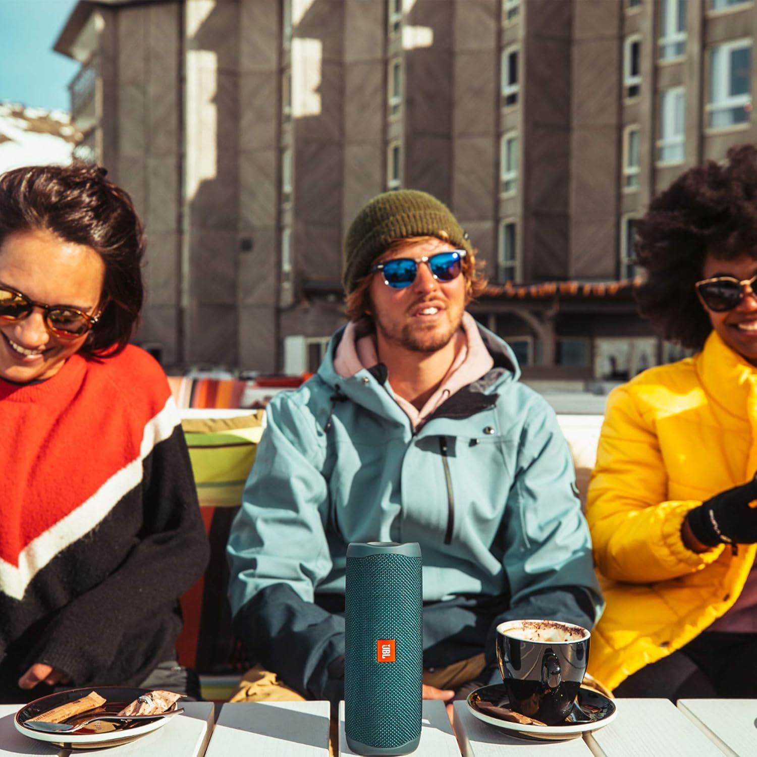 JBL Flip 5 Wireless Portable Bluetooth Speaker, Signature Sound with Powerful Bass Radiator, Vibrant Colors with Rugged Fabric Design, Party Boost, IPX7 Waterproof & Type C (Without Mic, Black)