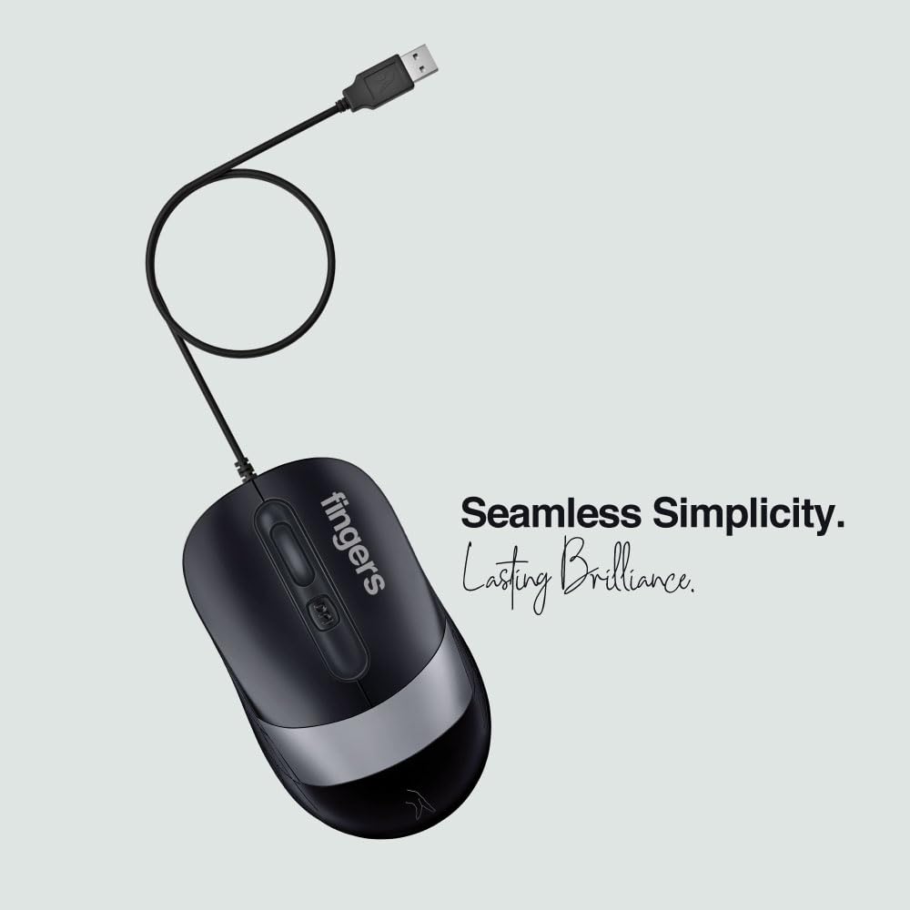 FINGERS SuperHit Wired Mouse with Advanced Optical Technology (Matte Black + Steel Grey)