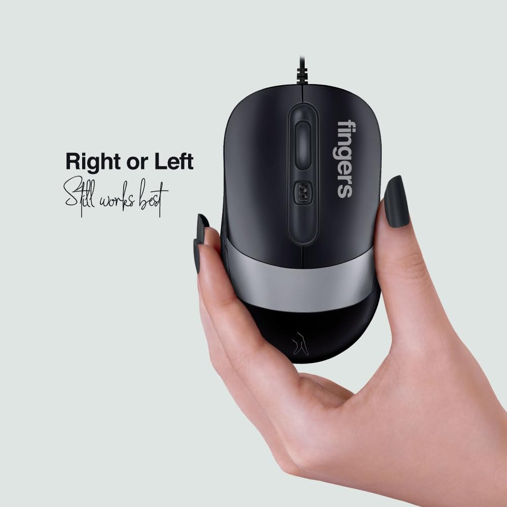 FINGERS SuperHit Wired Mouse with Advanced Optical Technology (Matte Black + Steel Grey)