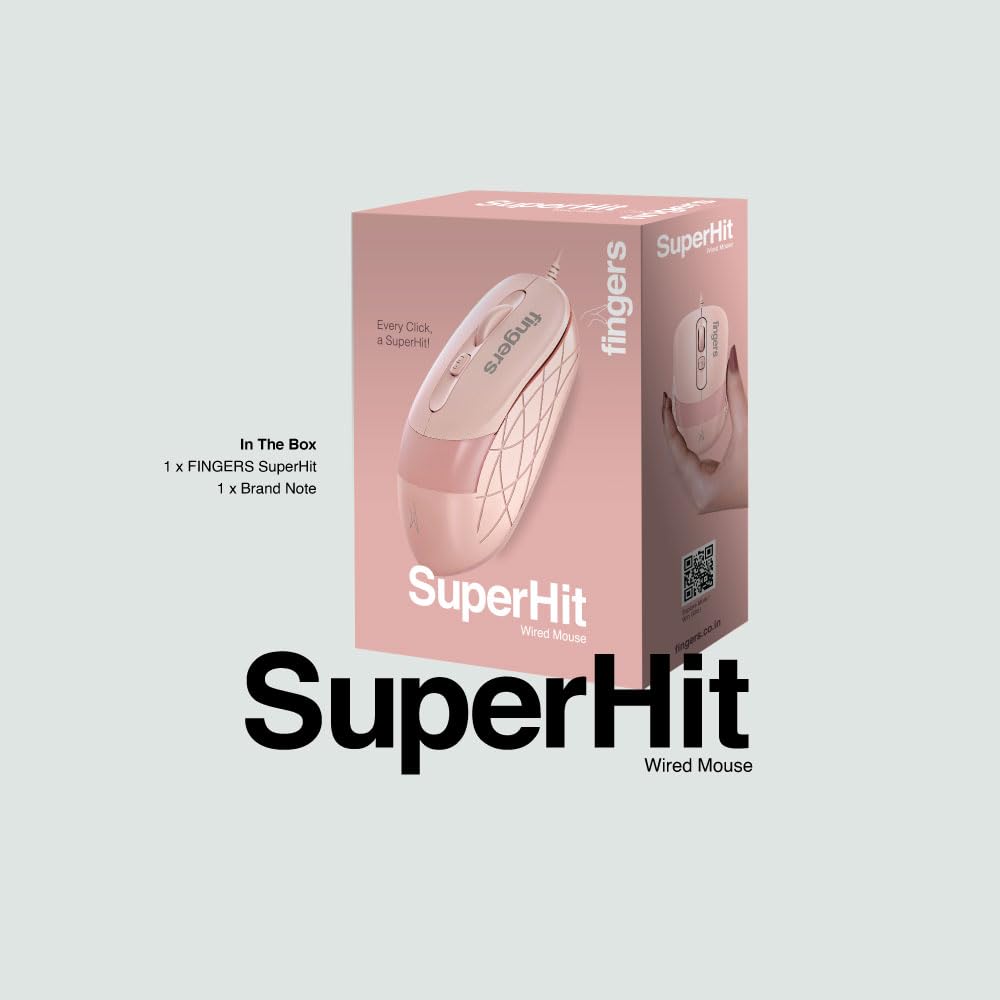 FINGERS SuperHit Wired Mouse with Advanced Optical Technology (Blush Pink)