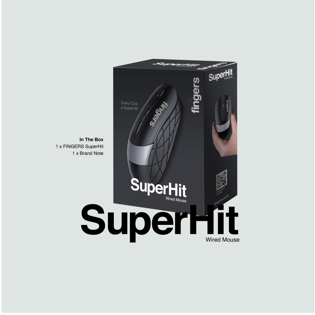 FINGERS SuperHit Wired Mouse with Advanced Optical Technology (Matte Black + Steel Grey)
