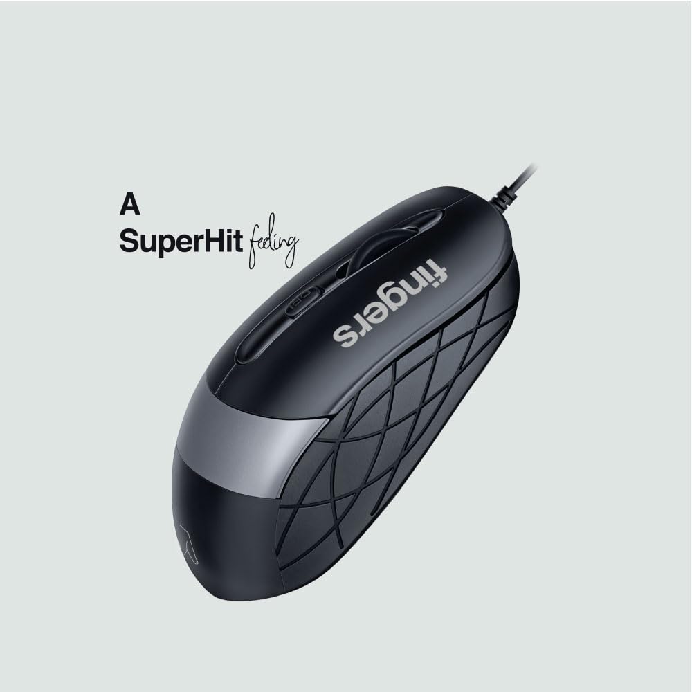 FINGERS SuperHit Wired Mouse with Advanced Optical Technology (Matte Black + Steel Grey)