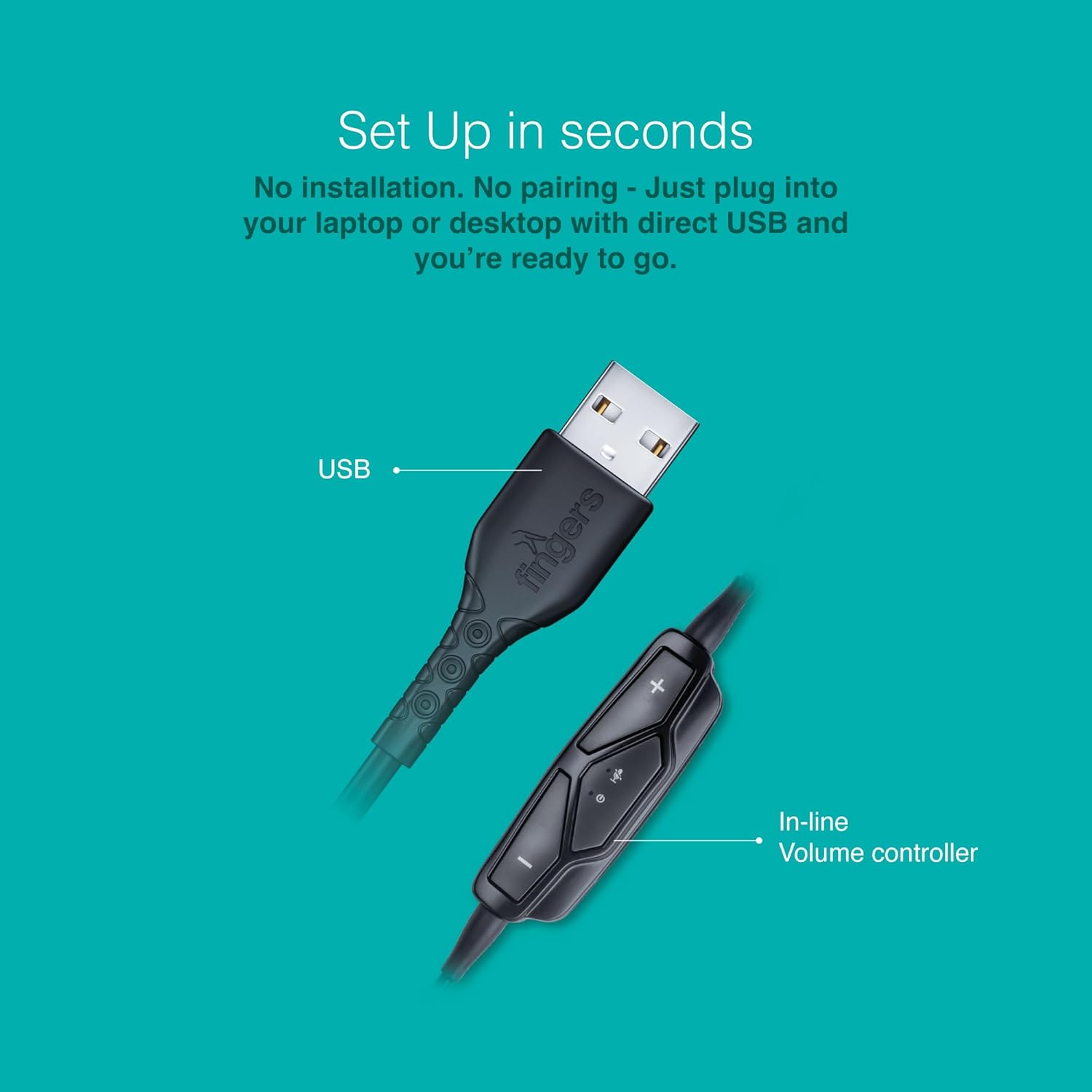 FINGERS USB-Meet H2 Wired Headphones with Mic