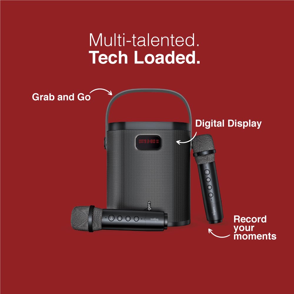 FINGERS 2Mic-GrooveBox Portable Speaker with 2 Wireless Mics