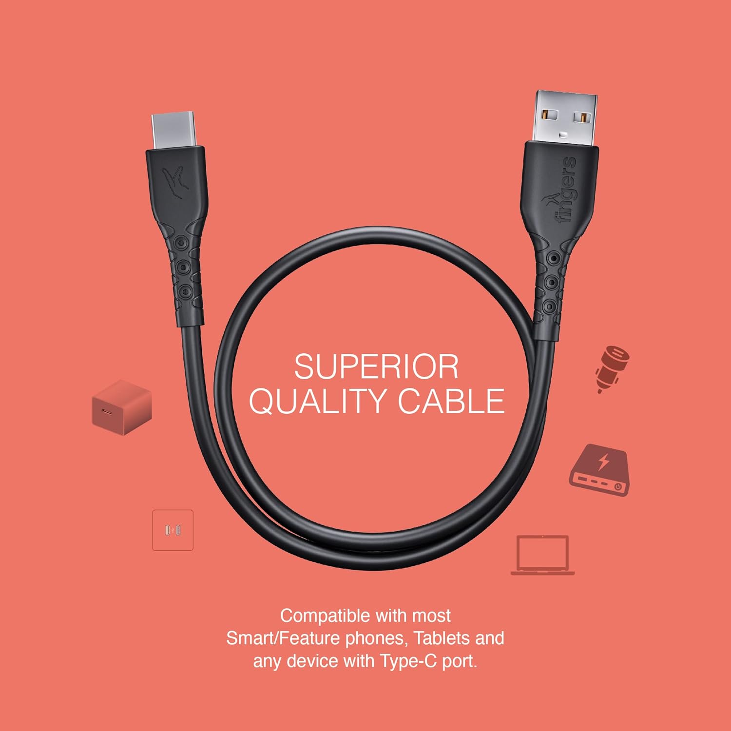 FINGERS FMC-TypeC-09, Sturdy Type-C USB Cable(Black)
