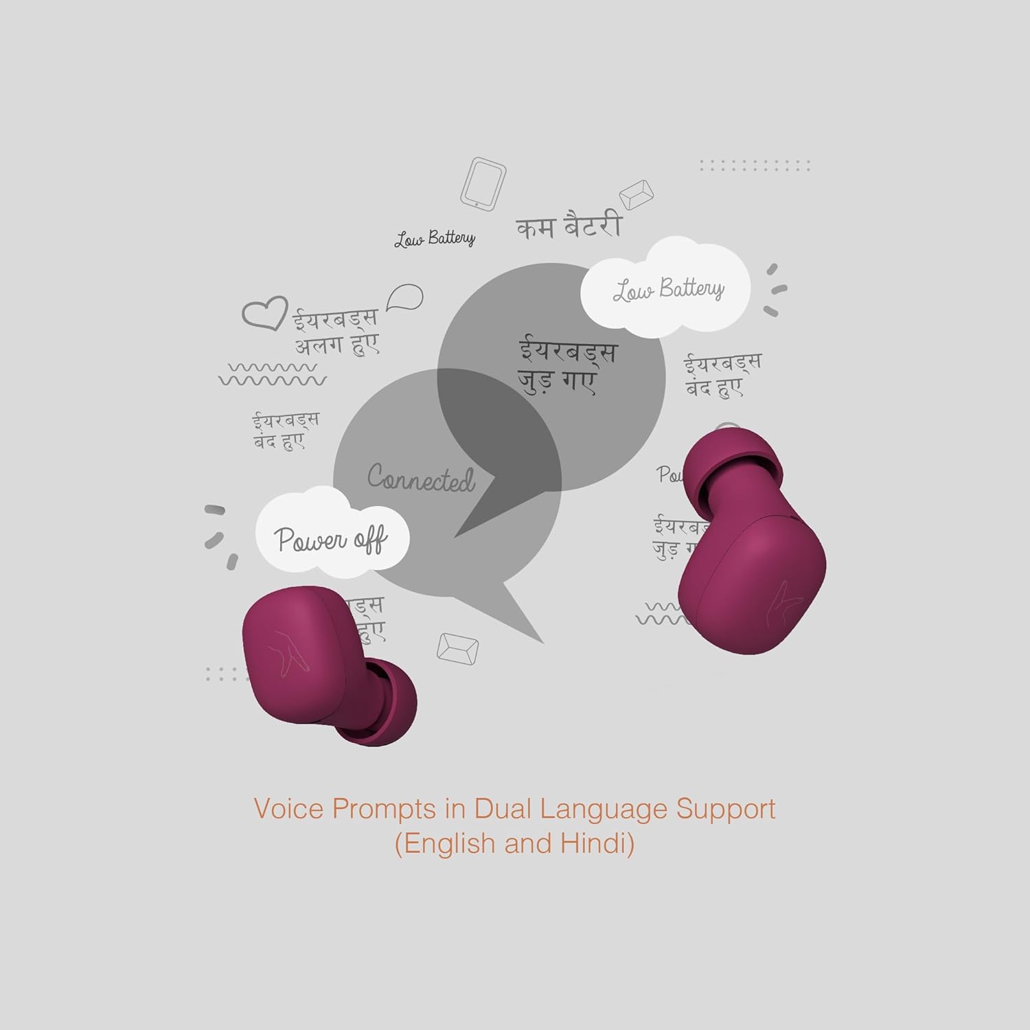 FINGERS SizeZero Pods2 World's Tiniest TWS Earbuds (Plum)