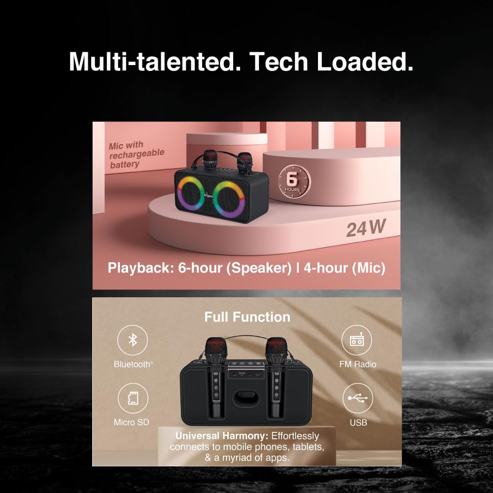 FINGERS 2Mic-Karaoke Portable Speaker with 2 Wireless Mics