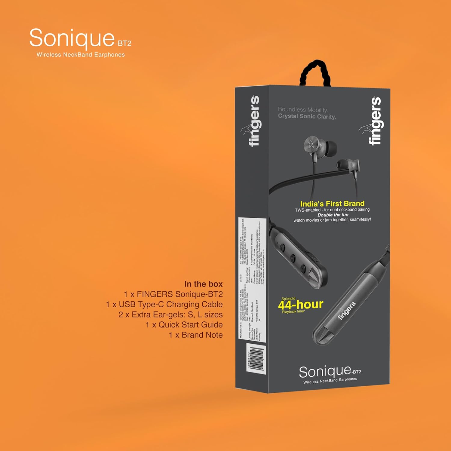 FINGERS Sonique-BT2 Wireless Neckband Earphones