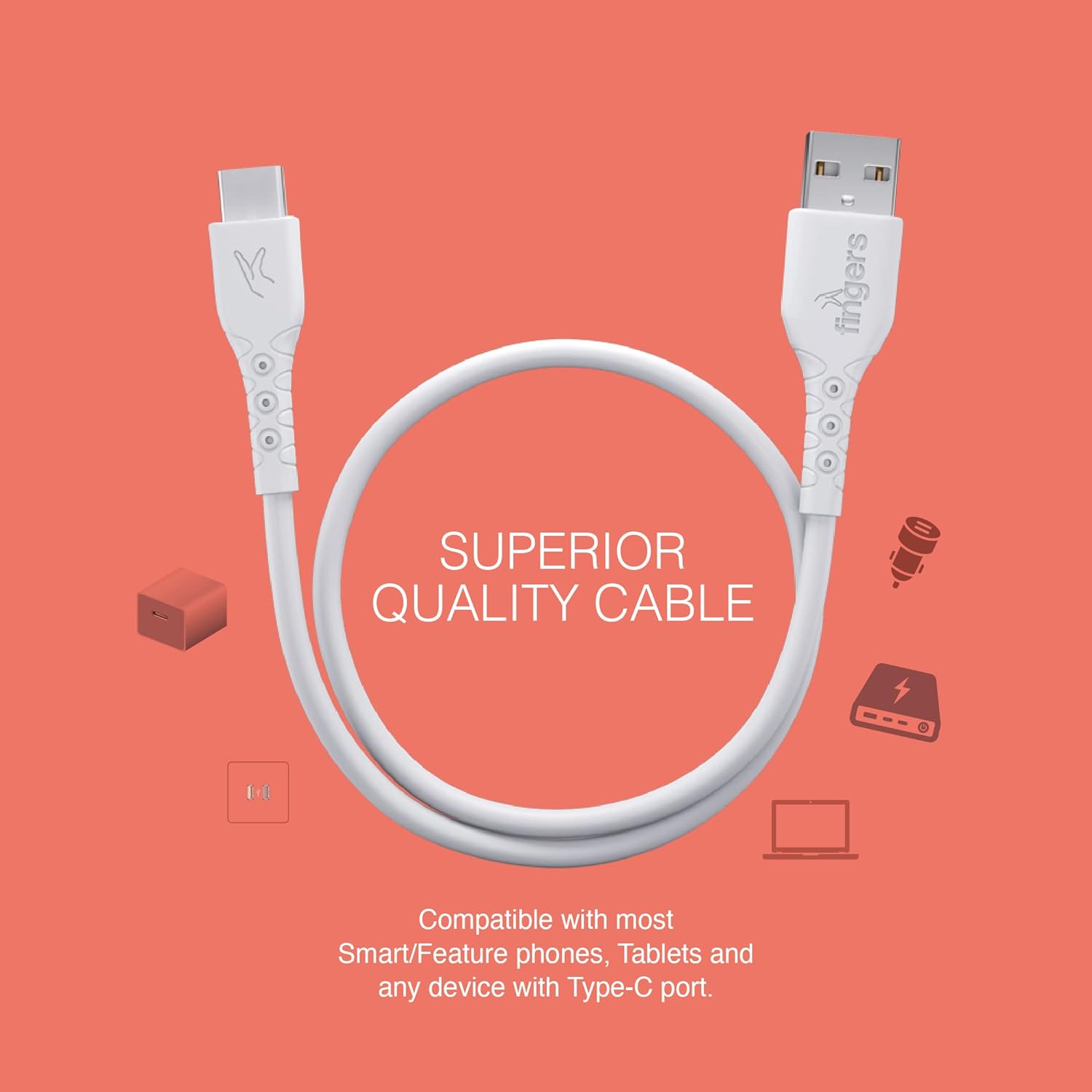FINGERS FMC-TypeC-09, Sturdy Type-C USB Cable (White)