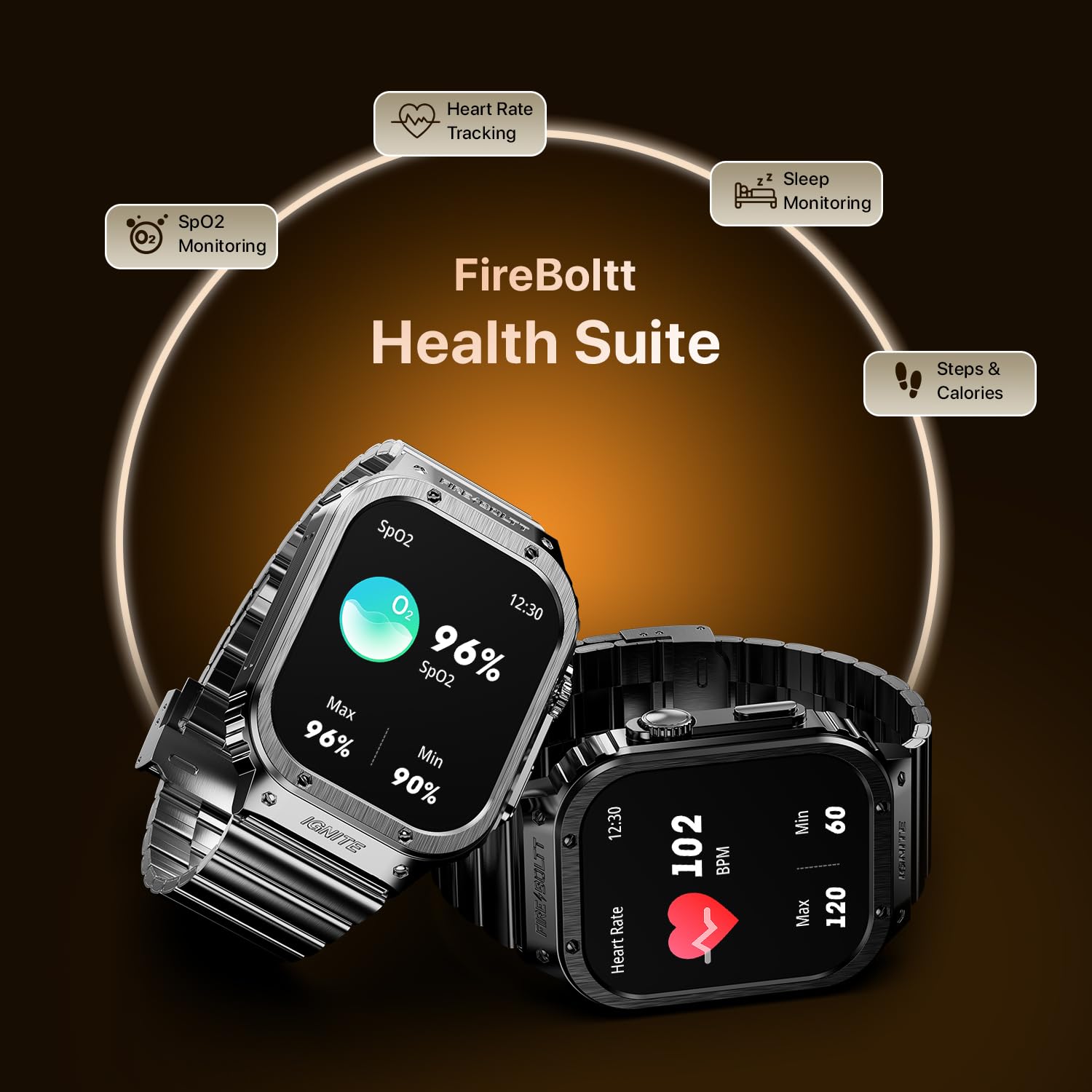 Fire-Boltt Maverick Smartwatch 51.308mm (2.02 inch) IPS Display, Luxury Stainless Steel Look, 320x385 Pixel Resolution, Bluetooth Calling, Voice Assistant (Black Silver)