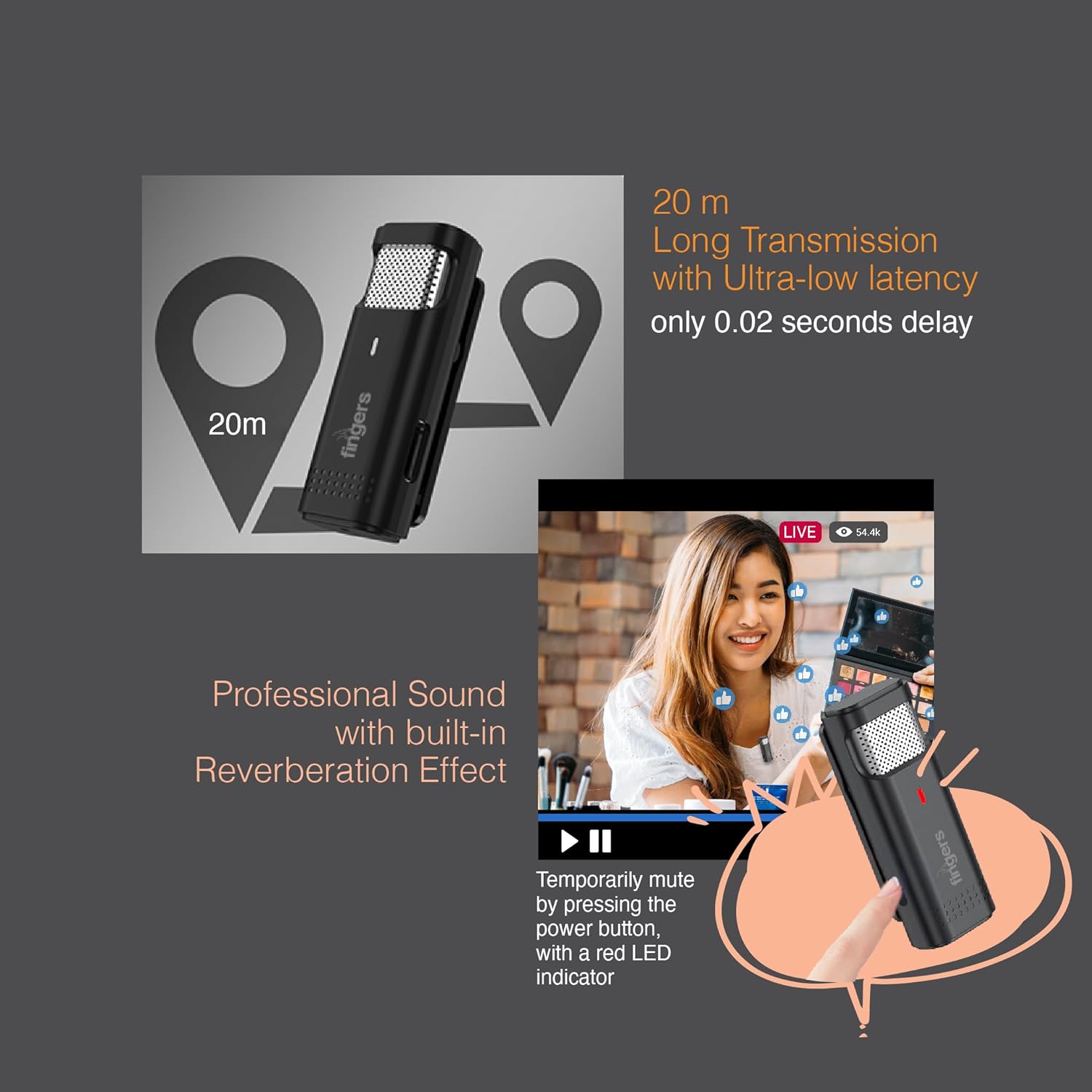 FINGERS PhoneMic- Lightning Laveliar Wireless Microphone