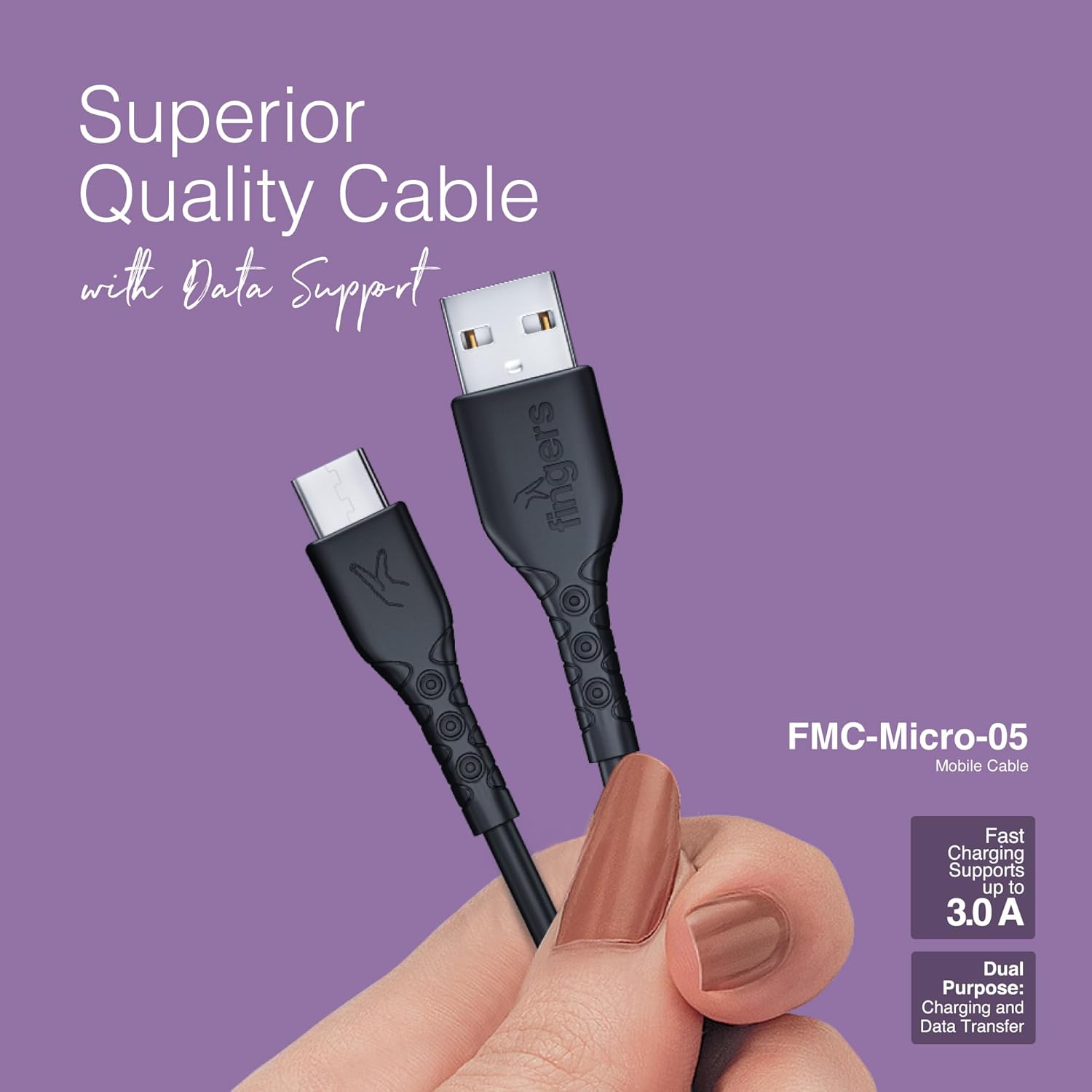 FINGERS FMC-Micro-05, Sturdy Micro USB Cable (Black)