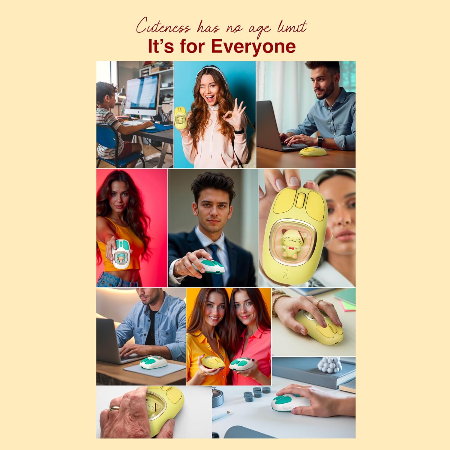 FINGERS CuteClicks WB4 Wireless Mouse (Happy White + Teal)