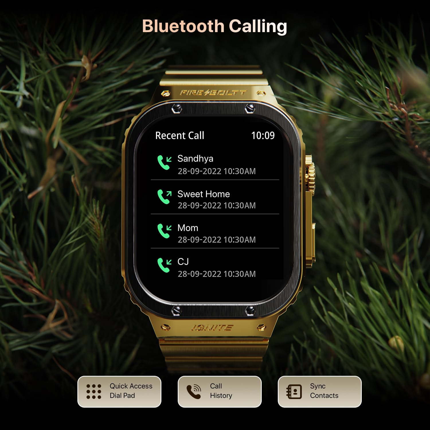 Fire-Boltt Maverick Smartwatch 51.308mm (2.02 inch) IPS Display, Luxury Stainless Steel Look, 320x385 Pixel Resolution, Bluetooth Calling, Voice Assistant (Black Gold)