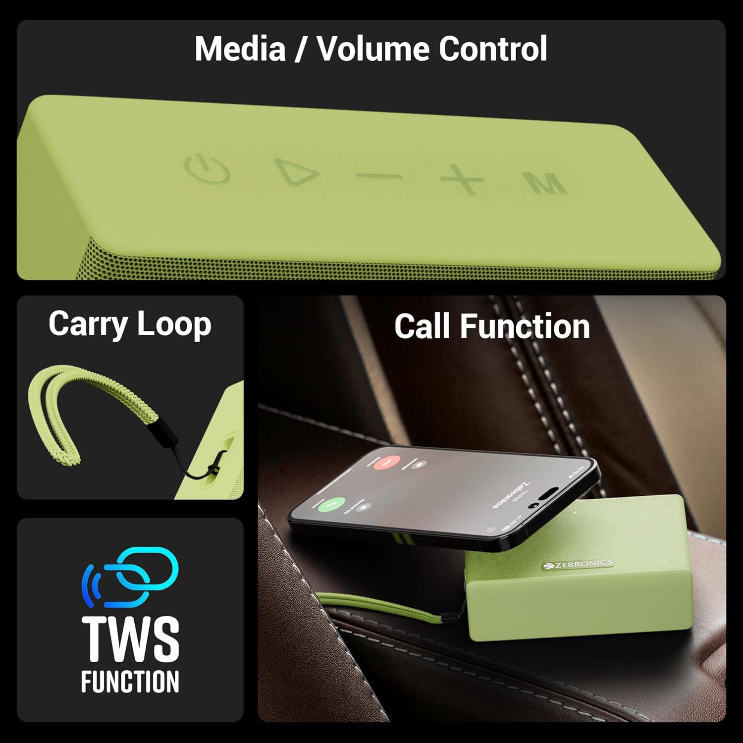 ZEBRONICS Sonic POD S, Portable Bluetooth Speaker (Green)