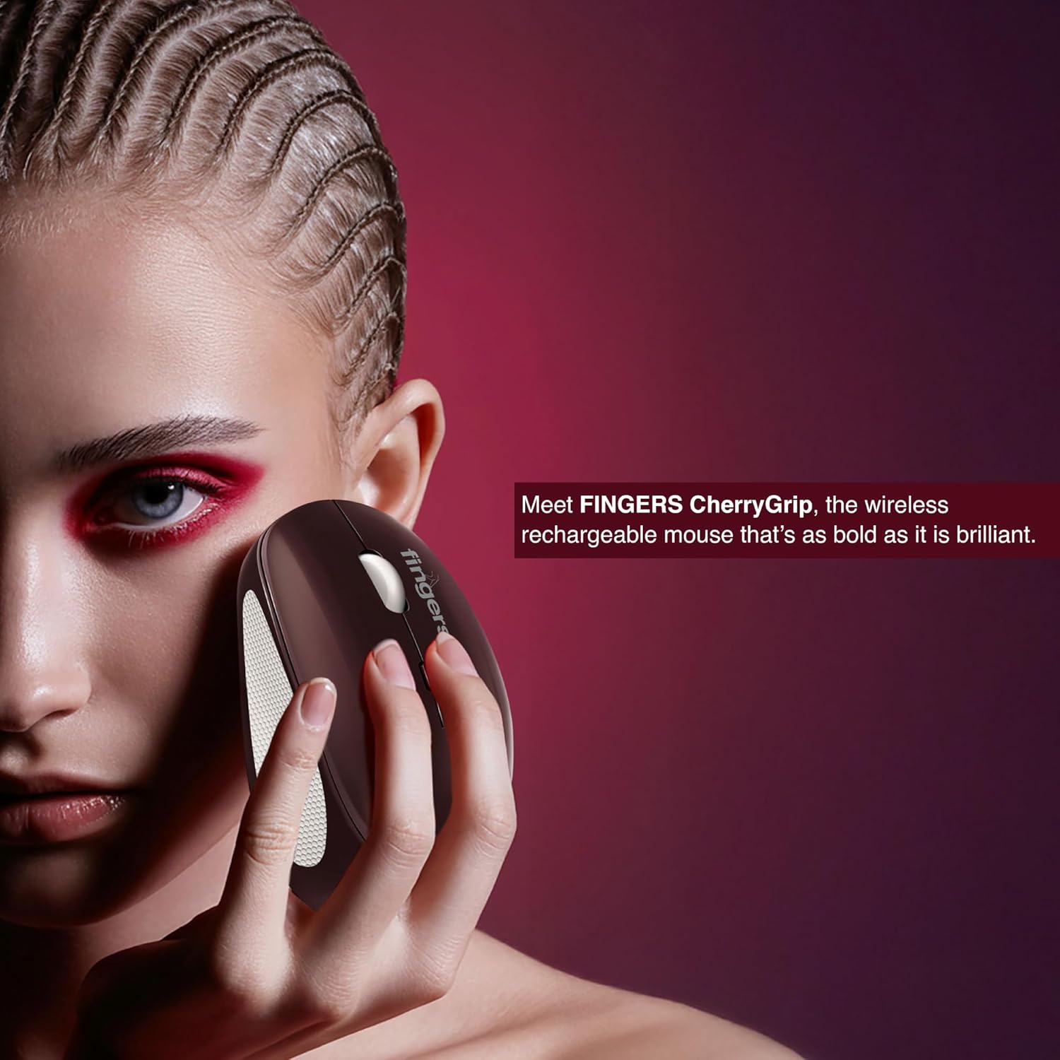 FINGERS CherryGrip Wireless Mouse - 3-in-1 (Bluetooth + USB Receiver + Rechargeable)