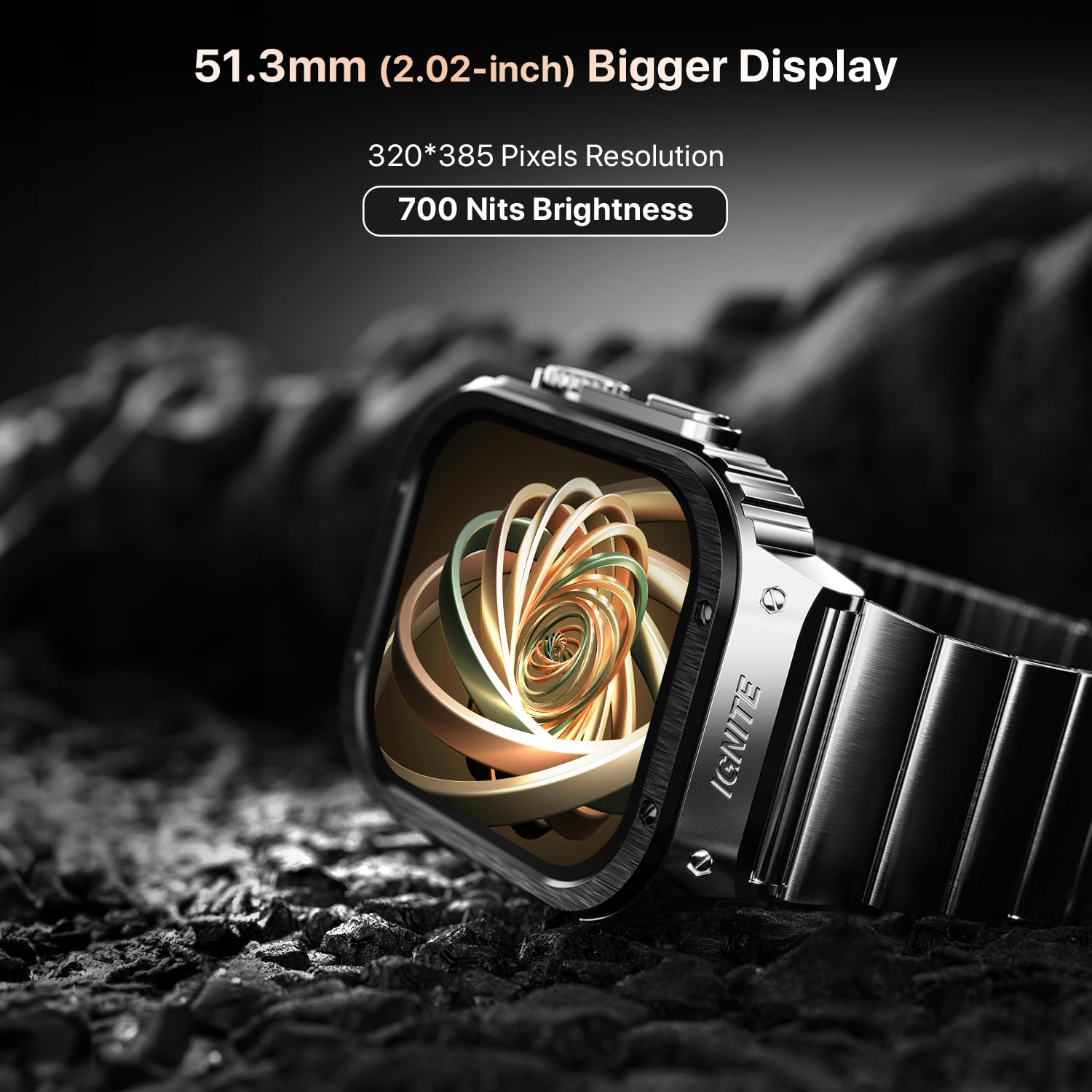 Fire-Boltt Maverick Smartwatch 51.308mm (2.02 inch) IPS Display, Luxury Stainless Steel Look, 320x385 Pixel Resolution, Bluetooth Calling, Voice Assistant (Black Silver)