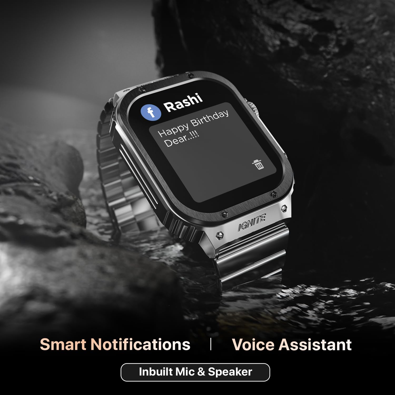 Fire-Boltt Maverick Smartwatch 51.308mm (2.02 inch) IPS Display, Luxury Stainless Steel Look, 320x385 Pixel Resolution, Bluetooth Calling, Voice Assistant (Black Silver)