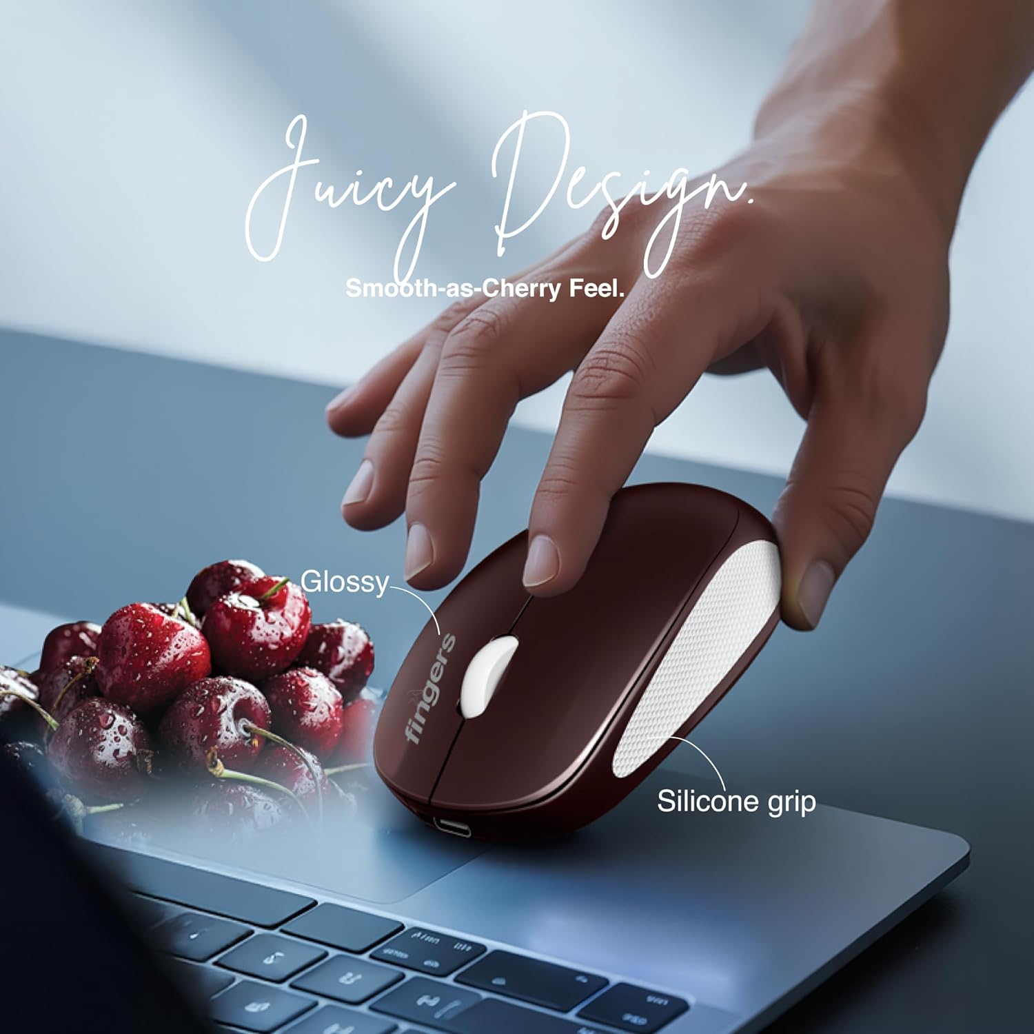 FINGERS CherryGrip Wireless Mouse - 3-in-1 (Bluetooth + USB Receiver + Rechargeable)