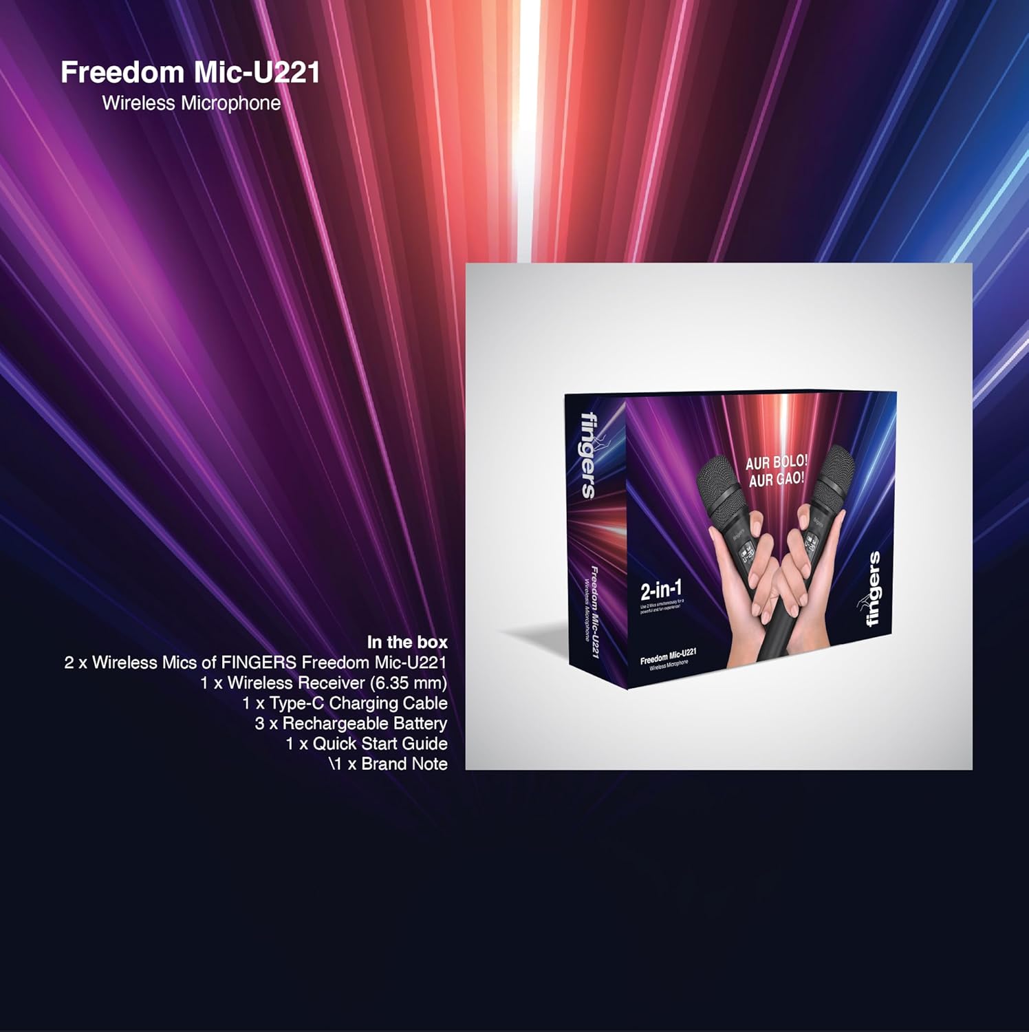 FINGERS Freedom Mic-U221 Set of 2 Wireless Microphones