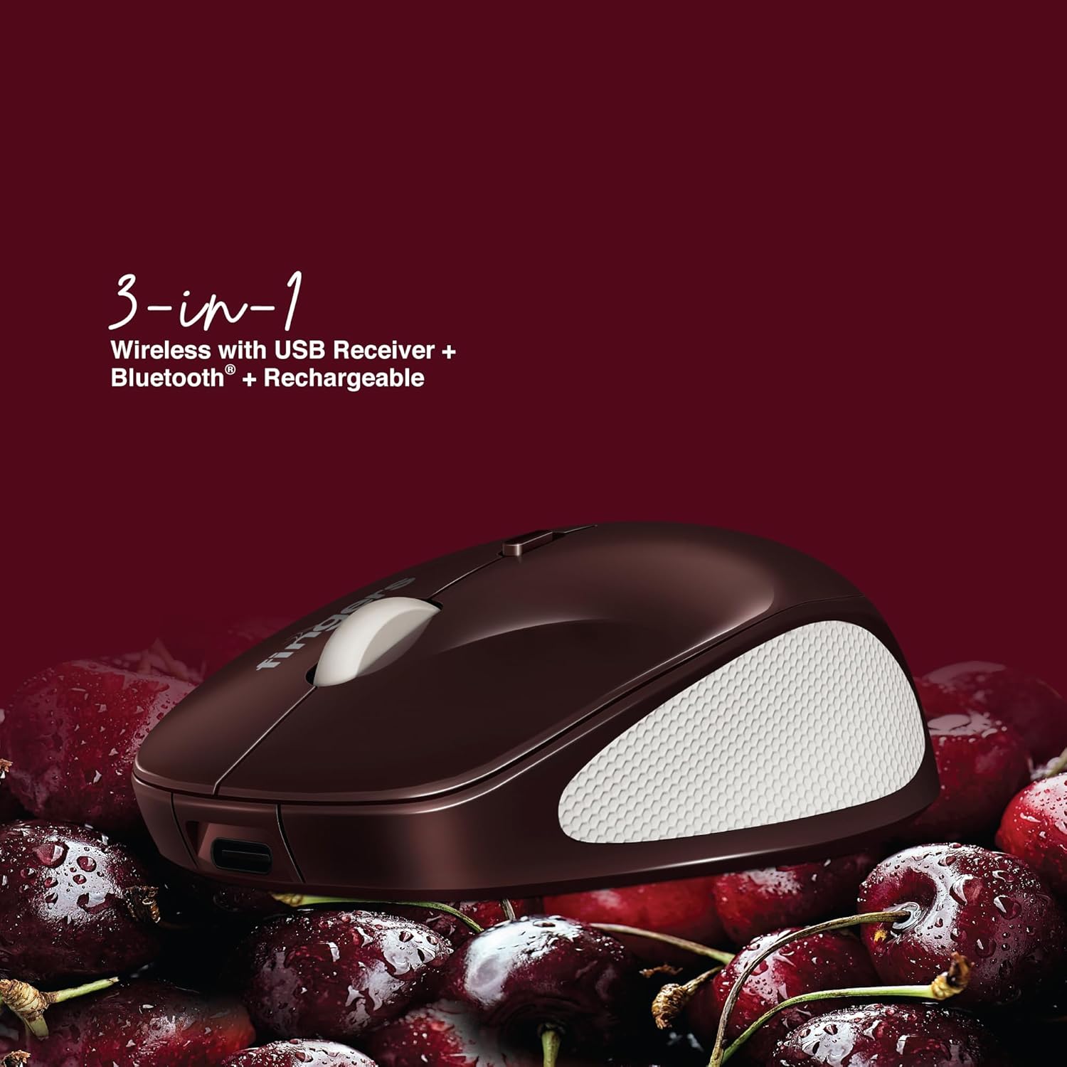 FINGERS CherryGrip Wireless Mouse - 3-in-1 (Bluetooth + USB Receiver + Rechargeable)