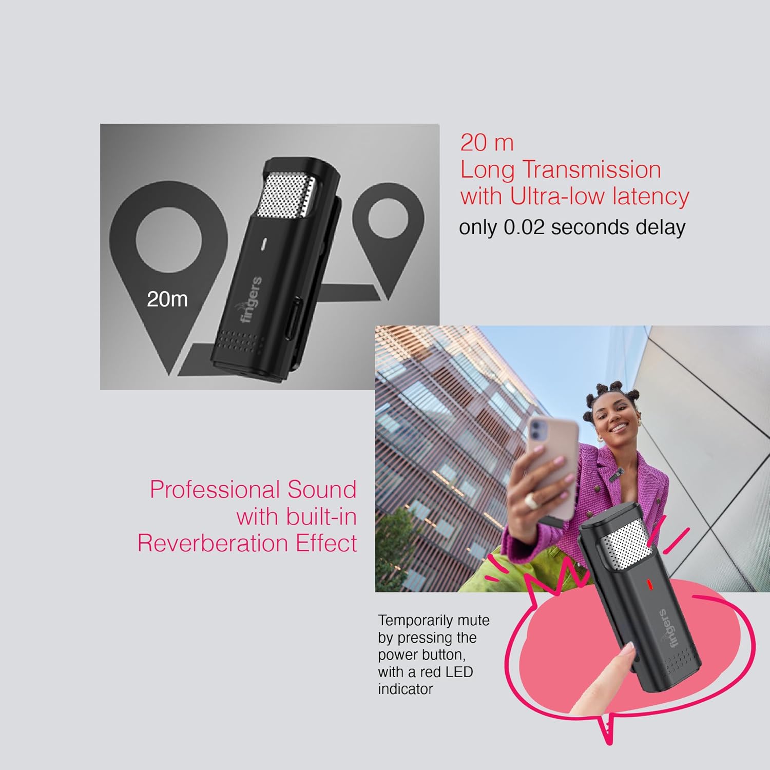 FINGERS Duo-PhoneMic-Lightning Laveliar Wireless Microphone