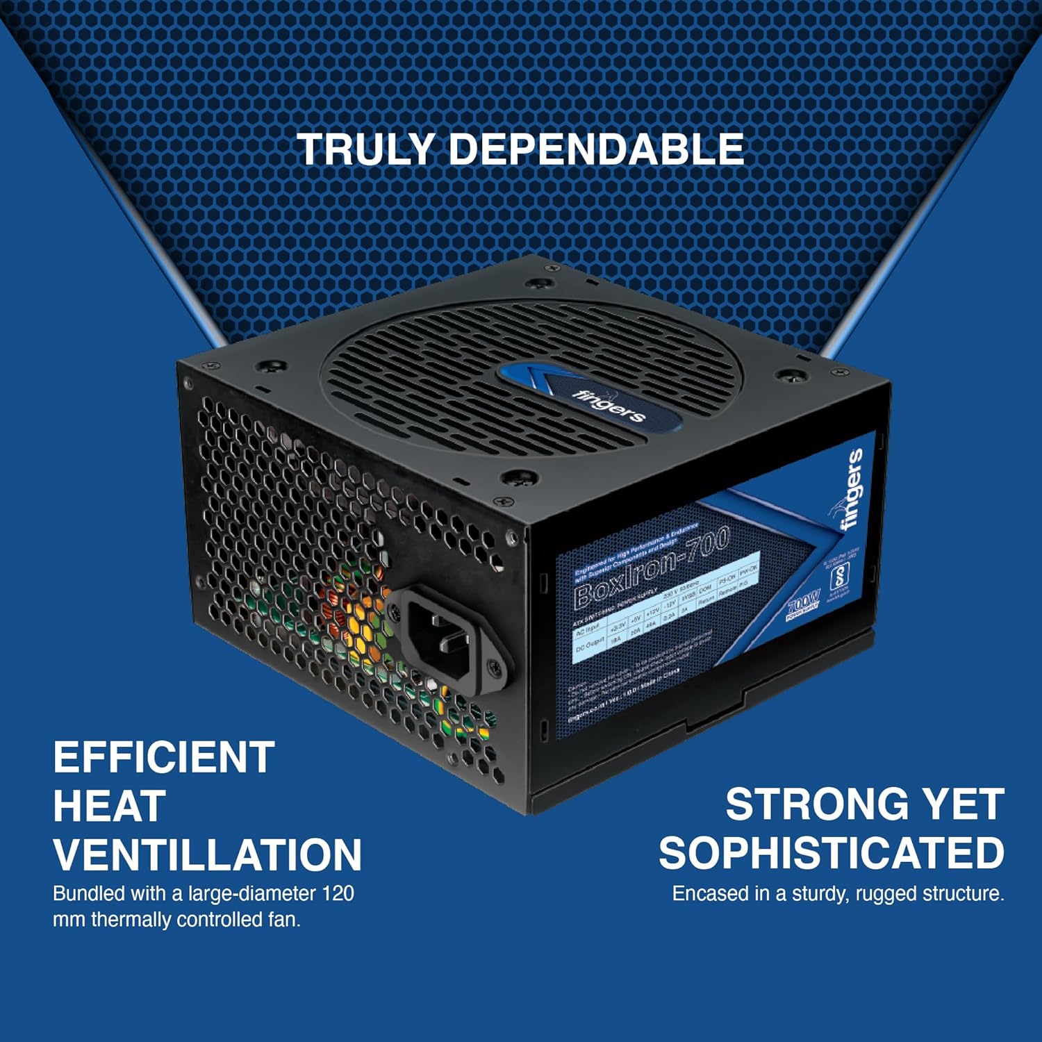 FINGERS BoxIron-700 High-Efficiency Power Supply SMPS with 7 SATA (5-pin) connectors (700 W Power Delivery, 12 cm Cooling Fan, 2000 RPM, 1.2 m Long Power Cable)