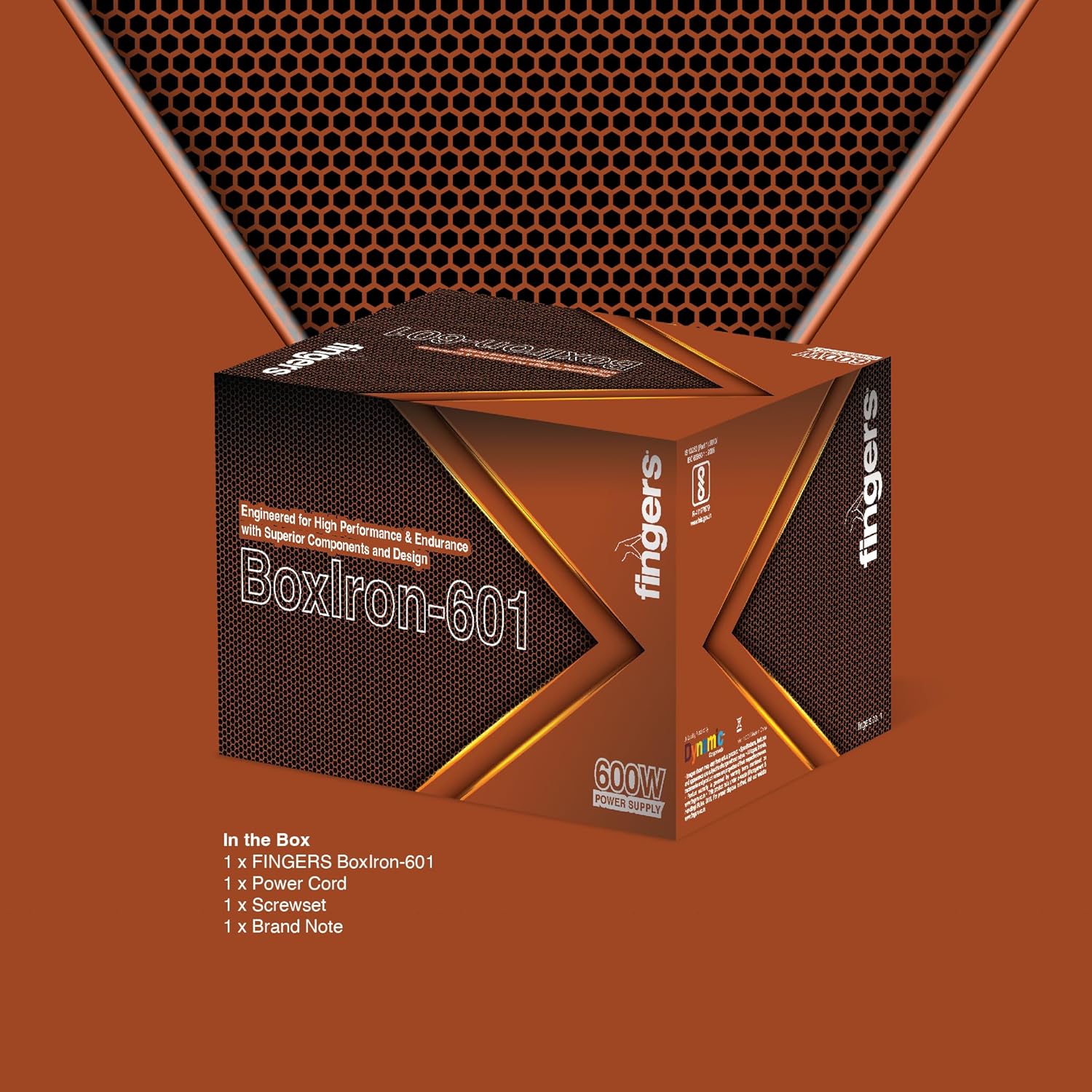 FINGERS BoxIron-600 High-Efficiency Power Supply SMPS with 4 SATA (5-pin) connectors (600 W Power Delivery, 12 cm Cooling Fan, 2000 RPM, 1.2 m Long Power Cable)