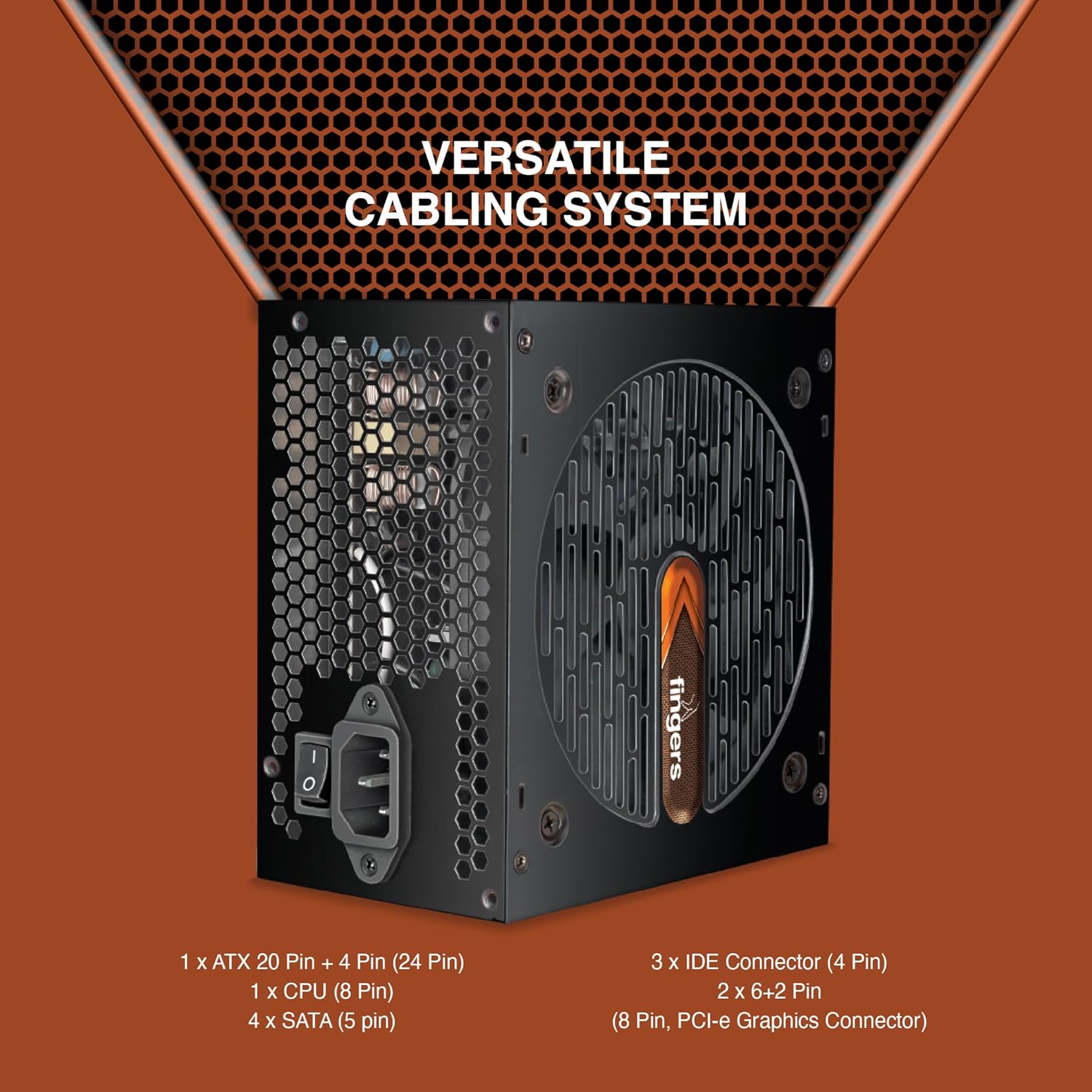 FINGERS BoxIron-600 High-Efficiency Power Supply SMPS with 4 SATA (5-pin) connectors (600 W Power Delivery, 12 cm Cooling Fan, 2000 RPM, 1.2 m Long Power Cable)