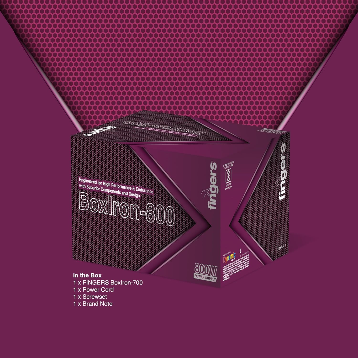 FINGERS BoxIron-800 High-Efficiency Power Supply SMPS with 7 SATA (5-pin) connectors (800 W Power Delivery, 12 cm Cooling Fan, 2000 RPM, 1.2 m Long Power Cable)