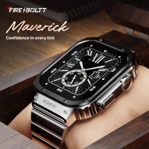 Fire-Boltt Maverick Smartwatch 51.308mm (2.02 inch) IPS Display, Luxury Stainless Steel Look, 320x385 Pixel Resolution, Bluetooth Calling, Voice Assistant (Black Silver)